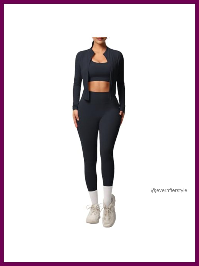 3-Piece Workout Set: Zip Jacket, Sports Bra, High-Waist Leggings